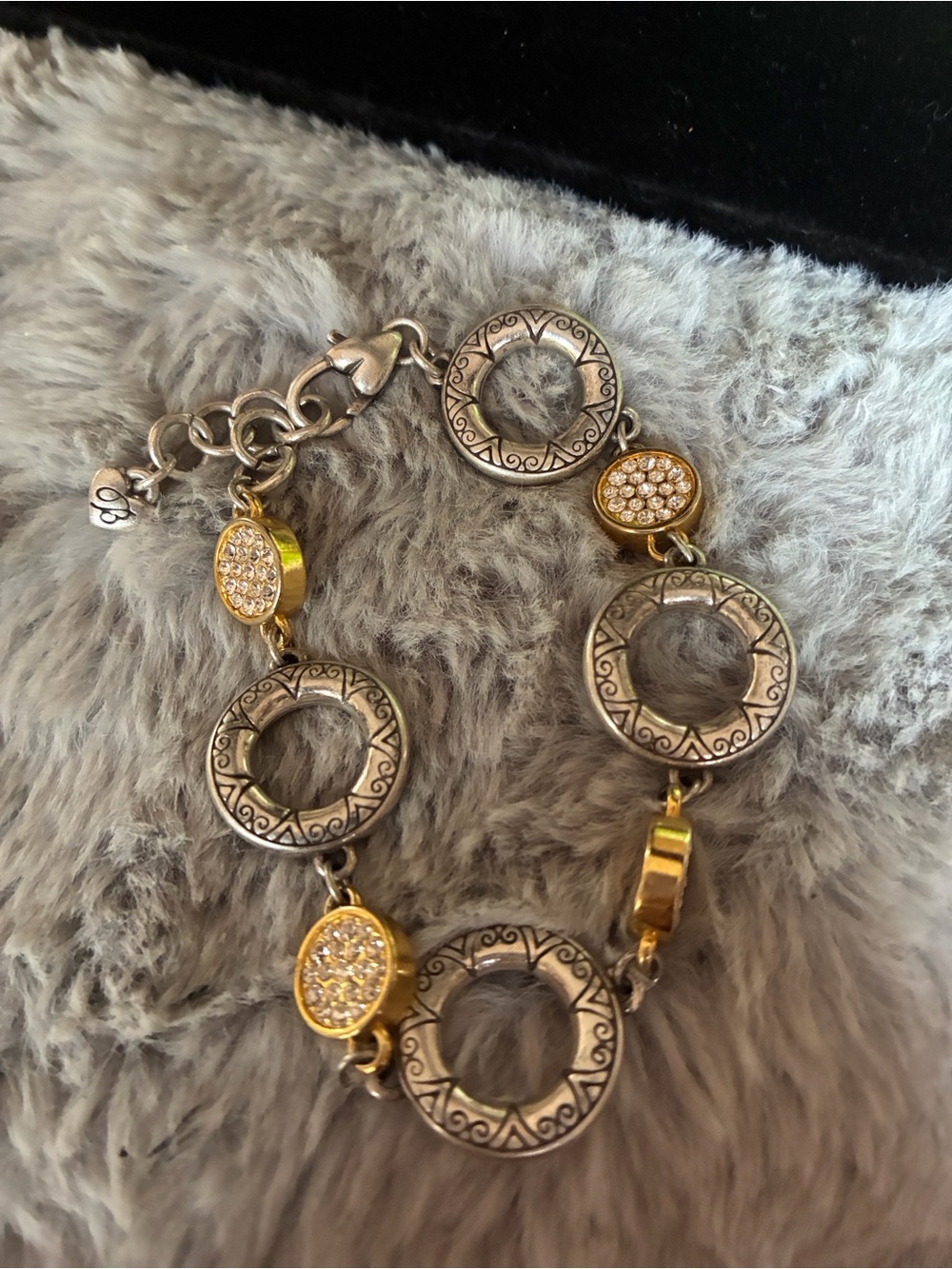Brighton Two-Tone Gold and Silver Circle Link Bracelet with Pave Accents